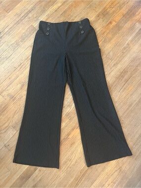 Suzanne Betro Black Pinstripe Wide-Leg Women’s Trousers